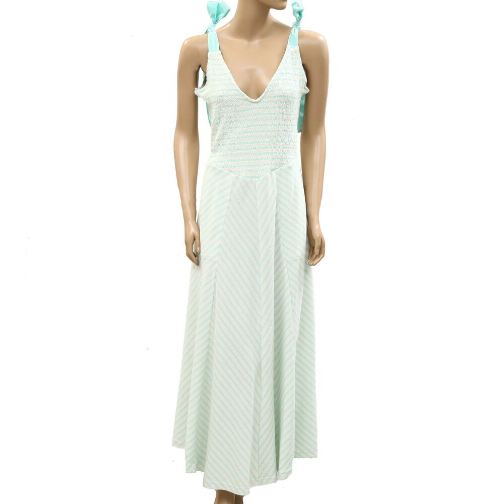 Free People Free-Est Cecelia Midi Dress Striped Printed Smocked Cotton S 286693 - Picture 5 of 10